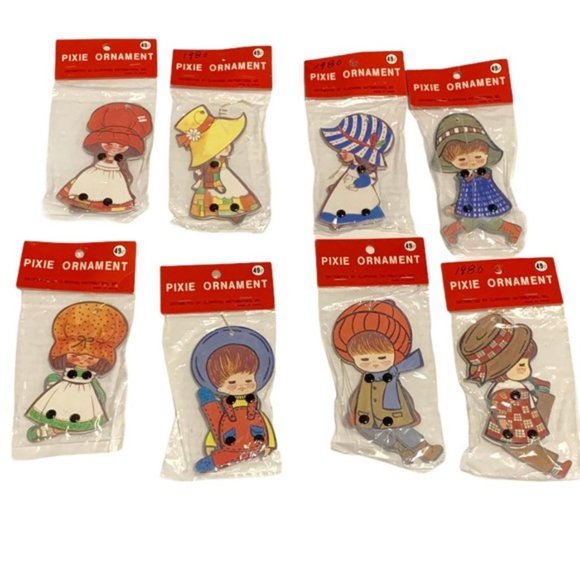 Vintage Other - Vintage 1980’s Holly Hobbie Pixie Christmas Ornaments set of 6